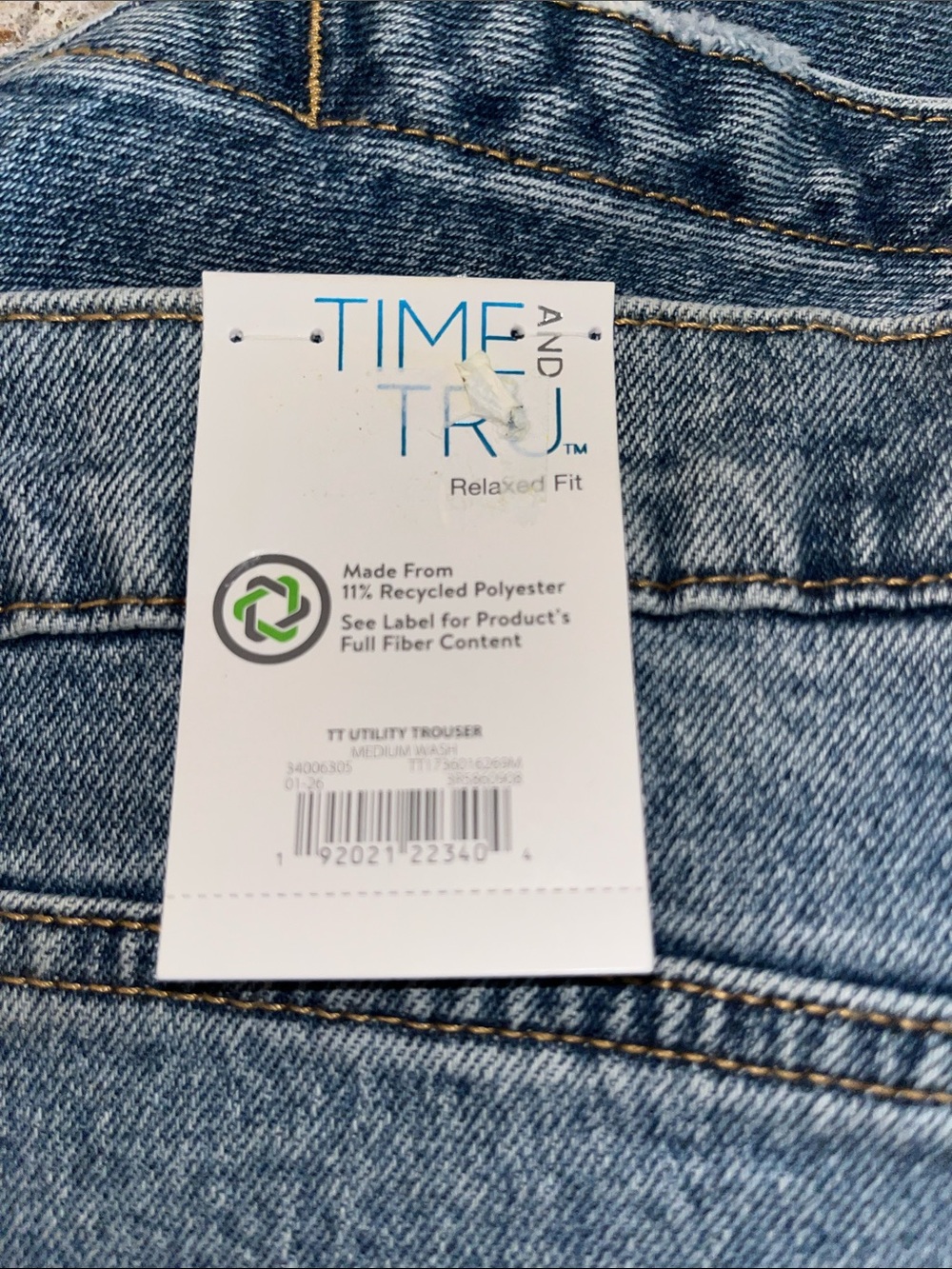 Time and Tru Women's Wide Leg Utility Trousers-Medium Wash - Picture 6 of 6